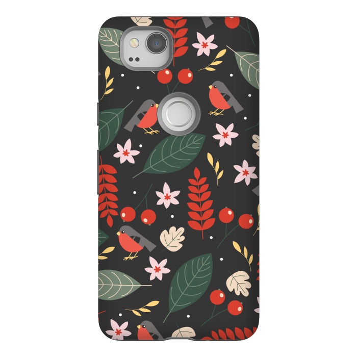Pixel 2 StrongFit Cute Bullfinches in Christmas by ArtsCase