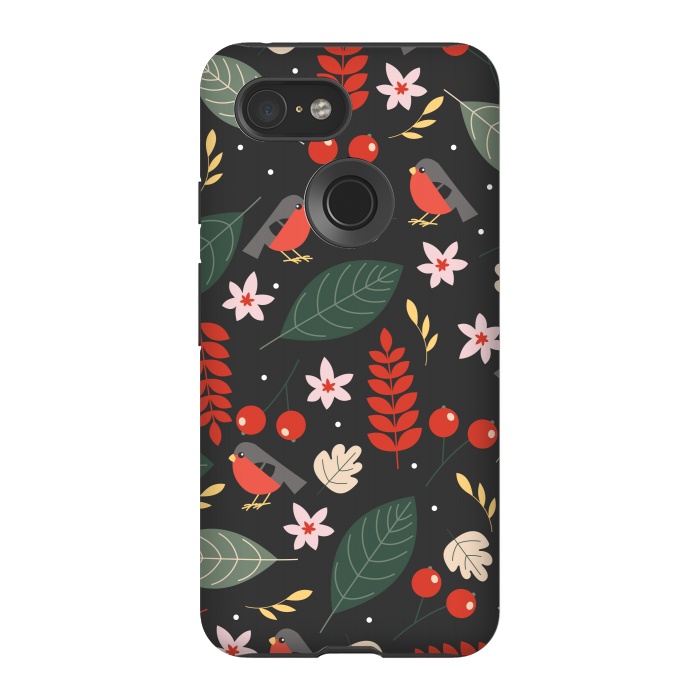 Pixel 3 StrongFit Cute Bullfinches in Christmas by ArtsCase