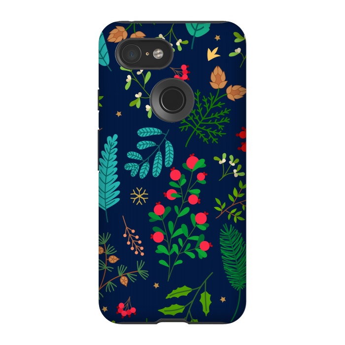 Pixel 3 StrongFit Holiday Christmas with Branches Mistletoe and Berries by ArtsCase