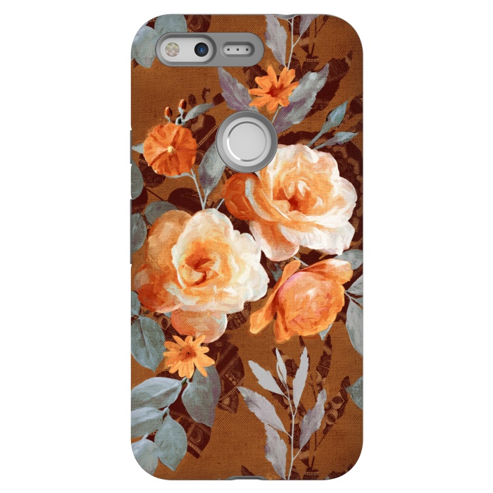 Pixel StrongFit Chintz Roses on Rust Brown by Micklyn Le Feuvre