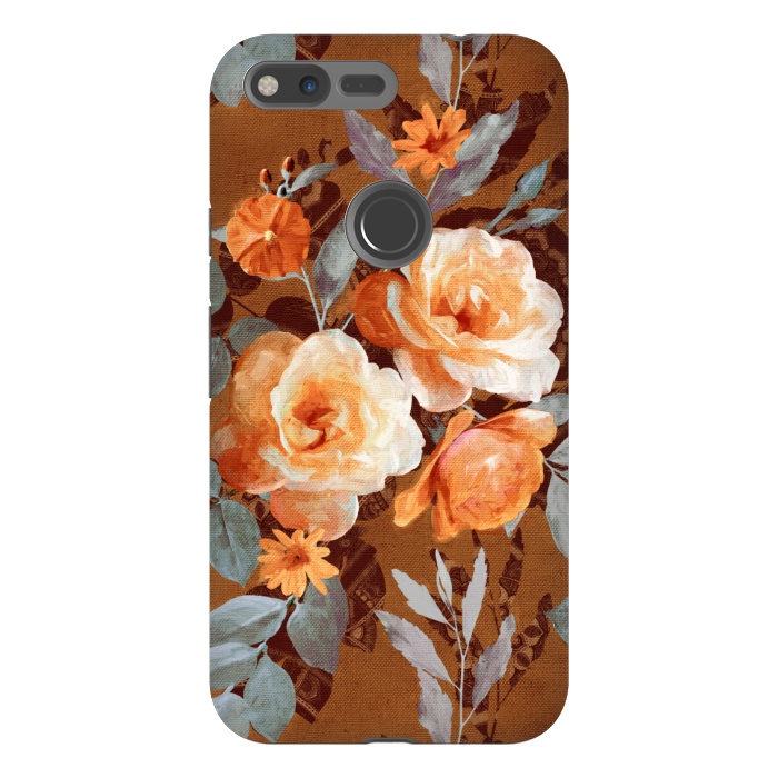Pixel XL StrongFit Chintz Roses on Rust Brown by Micklyn Le Feuvre