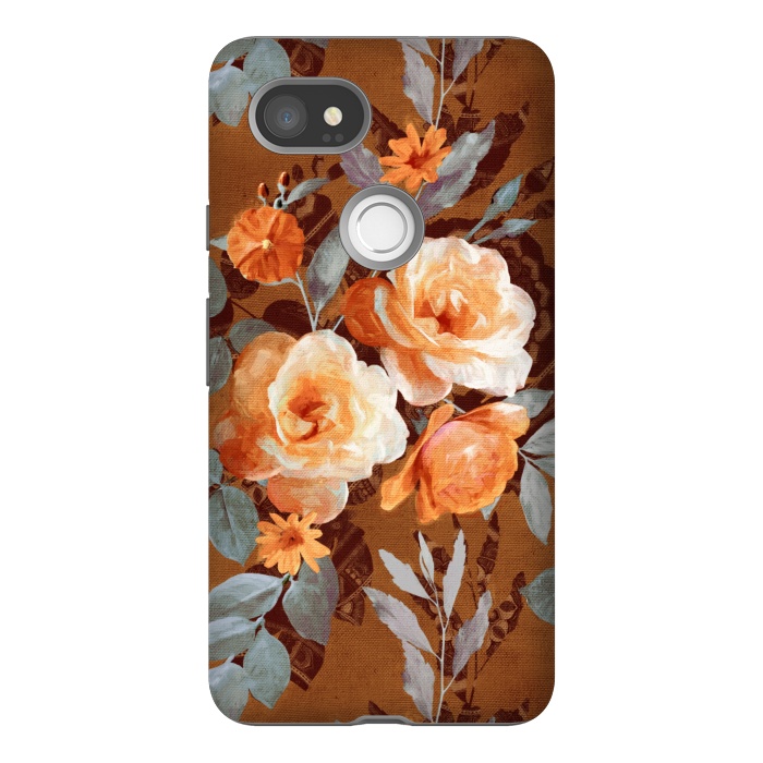 Pixel 2XL StrongFit Chintz Roses on Rust Brown by Micklyn Le Feuvre