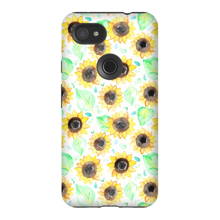 Pixel 3AXL StrongFit Cheerful Watercolor Sunflowers by Tangerine-Tane