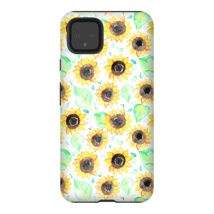 Pixel 4XL StrongFit Cheerful Watercolor Sunflowers by Tangerine-Tane