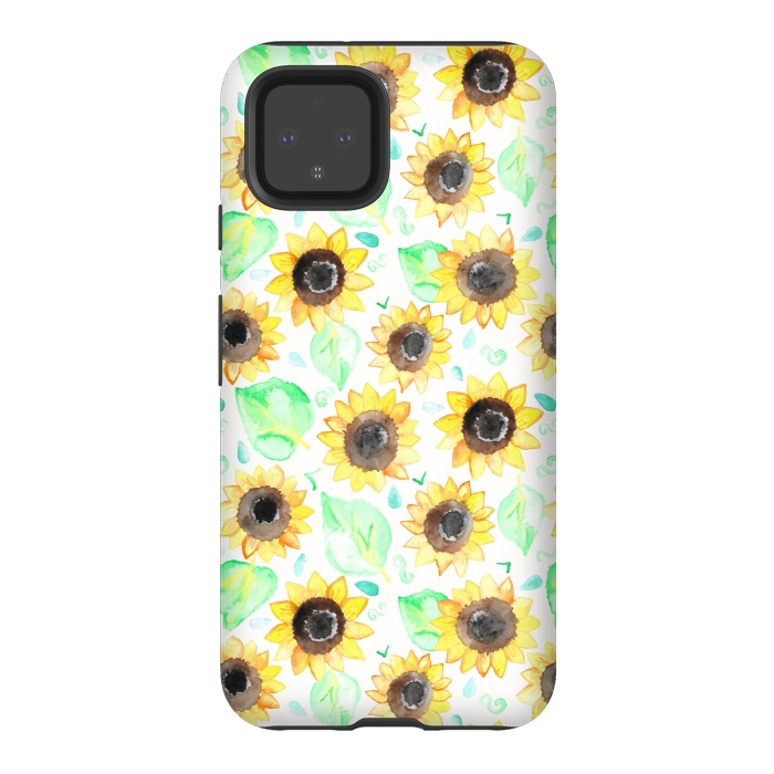 Pixel 4 StrongFit Cheerful Watercolor Sunflowers by Tangerine-Tane