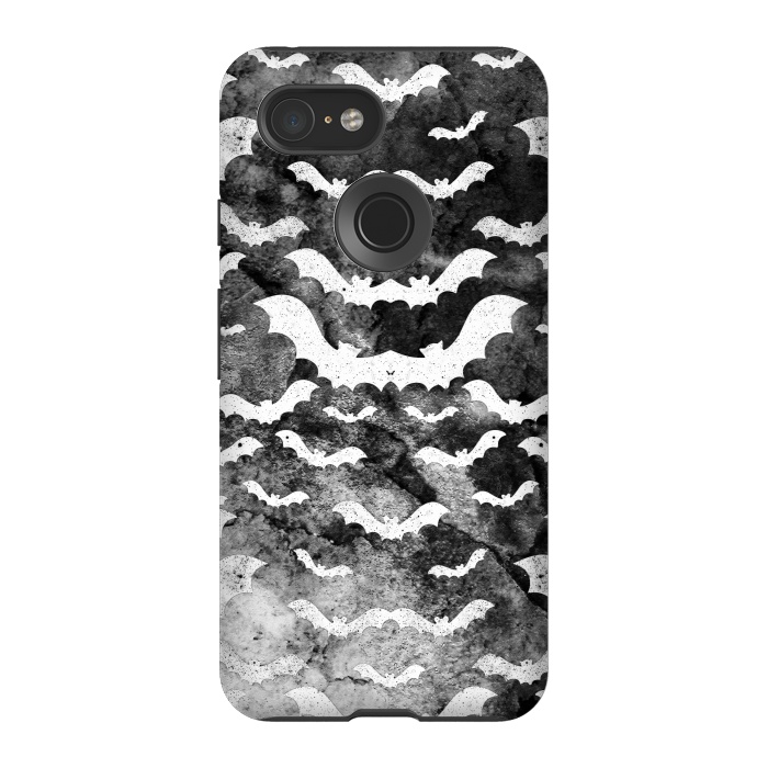 Pixel 3 StrongFit White star dust bats on monochrome marble sky by Oana 
