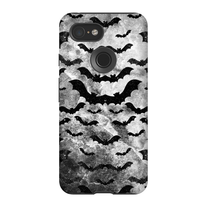 Pixel 3 StrongFit Black star dust bats pattern on monochrome marble by Oana 