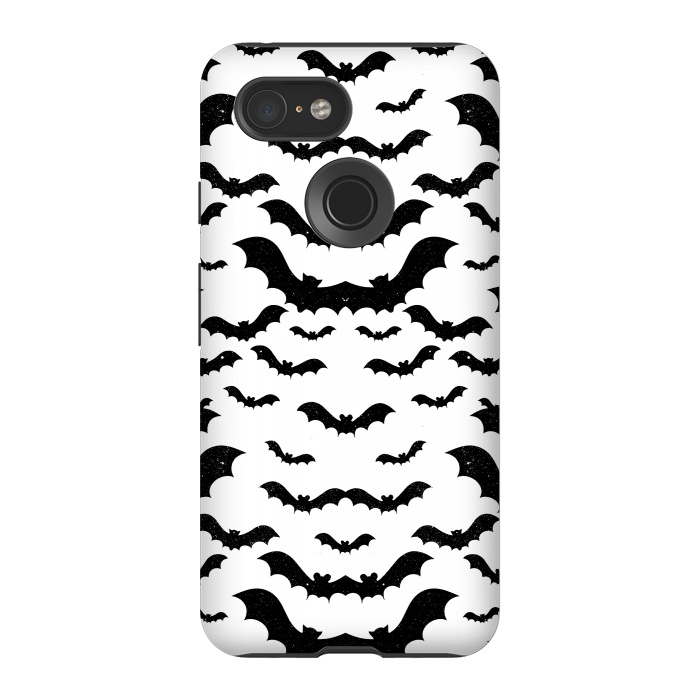 Pixel 3 StrongFit Black star dust flying bats Halloween pattern by Oana 