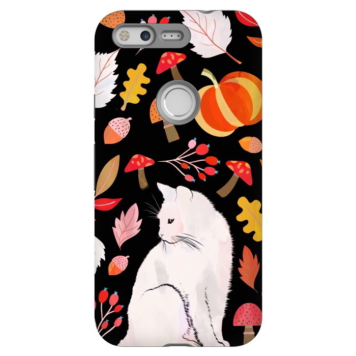 Pixel StrongFit Autumn nature pattern with white cat by Oana 