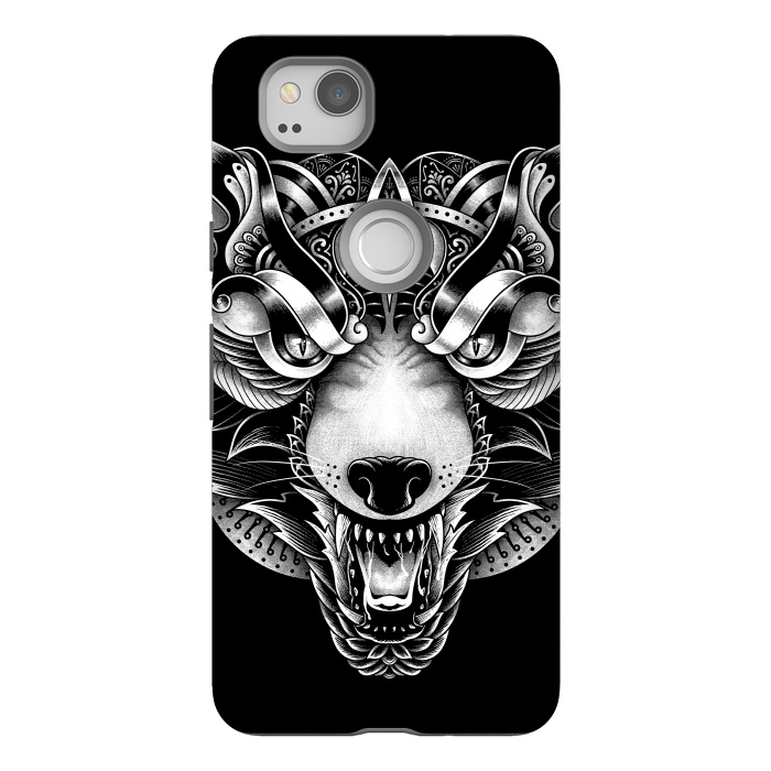 Pixel 2 StrongFit Angry Wolf Ornate by Afif Quilimo