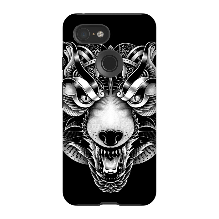 Pixel 3 StrongFit Angry Wolf Ornate by Afif Quilimo