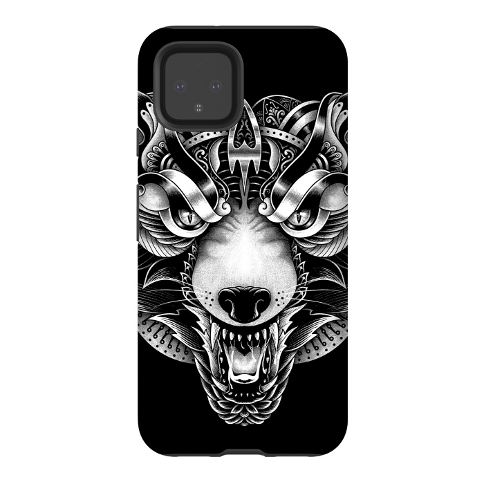 Pixel 4 StrongFit Angry Wolf Ornate by Afif Quilimo