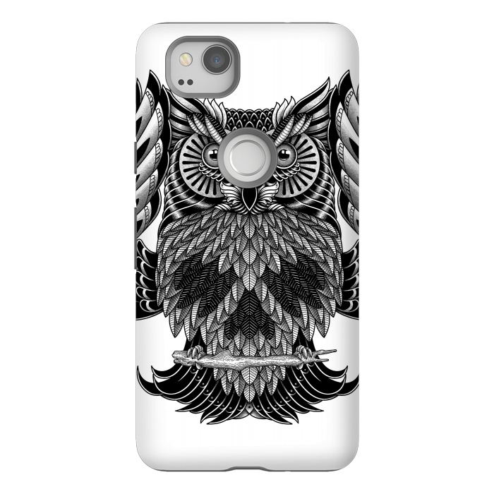 Pixel 2 StrongFit Owl Skull Ornate (White) by Afif Quilimo