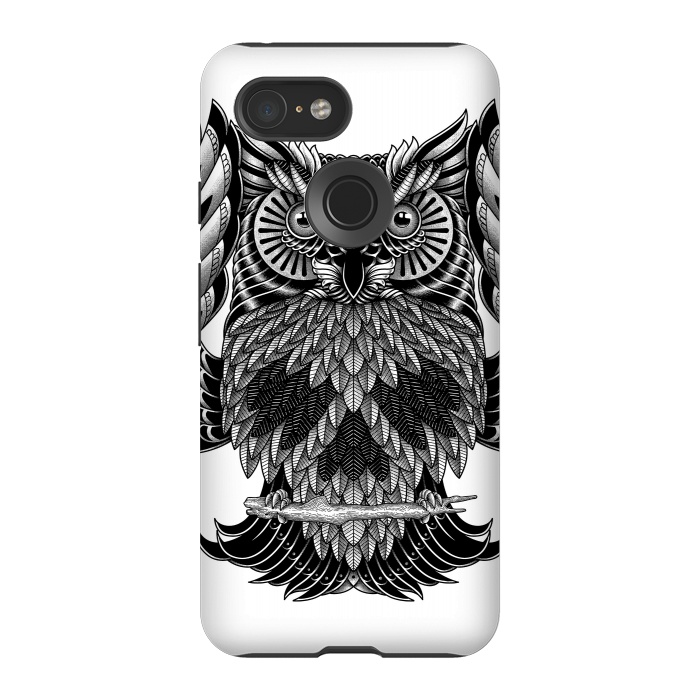 Pixel 3 StrongFit Owl Skull Ornate (White) by Afif Quilimo