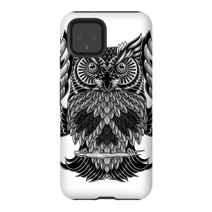 Pixel 4 StrongFit Owl Skull Ornate (White) by Afif Quilimo