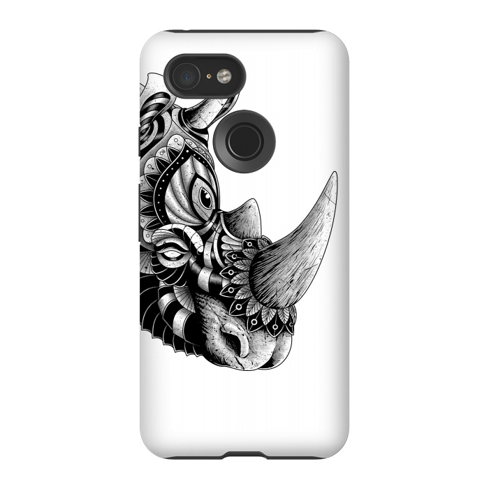 Pixel 3 StrongFit Rhino Ornate(White) by Afif Quilimo