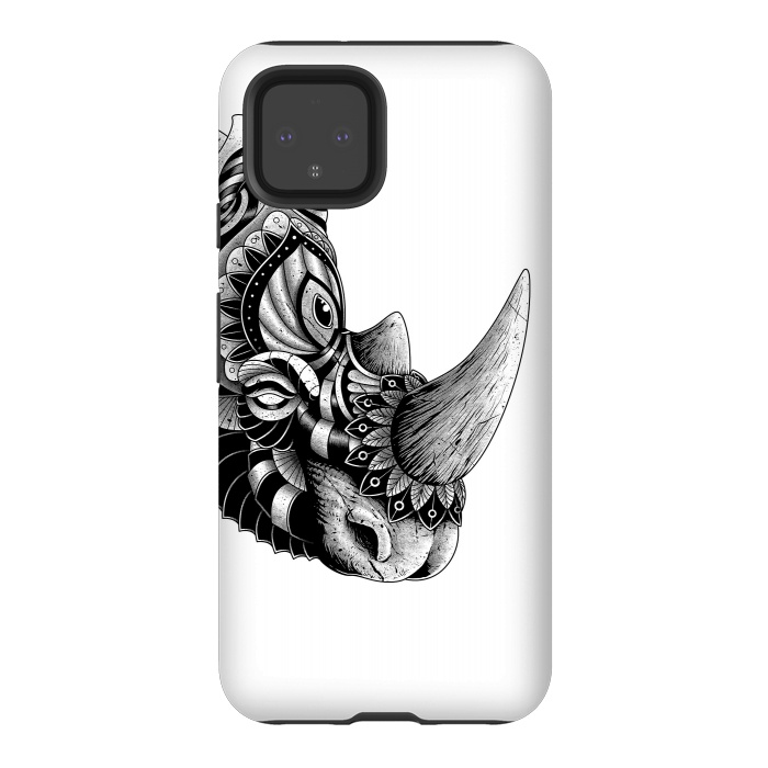 Pixel 4 StrongFit Rhino Ornate(White) by Afif Quilimo