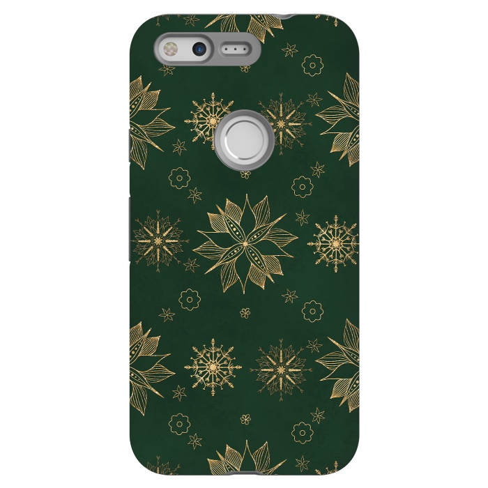 Pixel StrongFit Elegant Gold Green Poinsettias Snowflakes Winter Design by InovArts