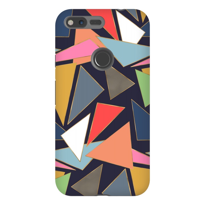 Pixel XL StrongFit Modern Contemporary Gold Strokes Colorful Triangles by InovArts
