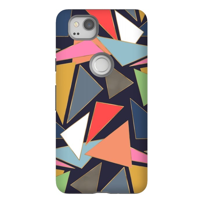 Pixel 2 StrongFit Modern Contemporary Gold Strokes Colorful Triangles by InovArts