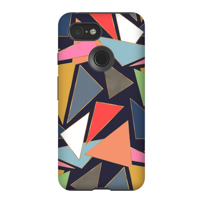 Pixel 3 StrongFit Modern Contemporary Gold Strokes Colorful Triangles by InovArts