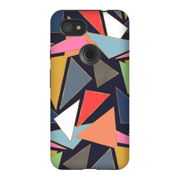 Pixel 3AXL StrongFit Modern Contemporary Gold Strokes Colorful Triangles by InovArts