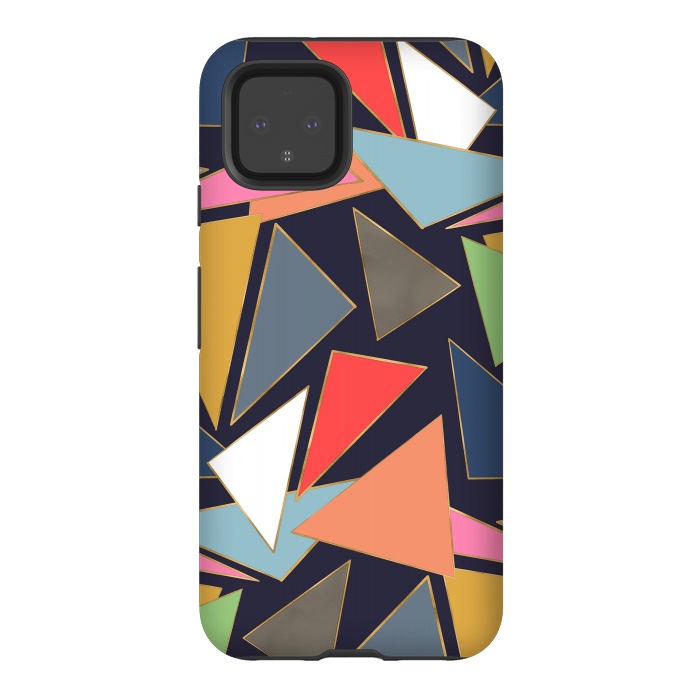 Pixel 4 StrongFit Modern Contemporary Gold Strokes Colorful Triangles by InovArts