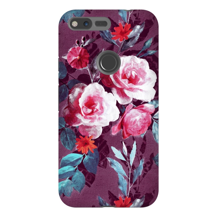 Pixel XL StrongFit Retro Rose Chintz in Magenta and Plum by Micklyn Le Feuvre
