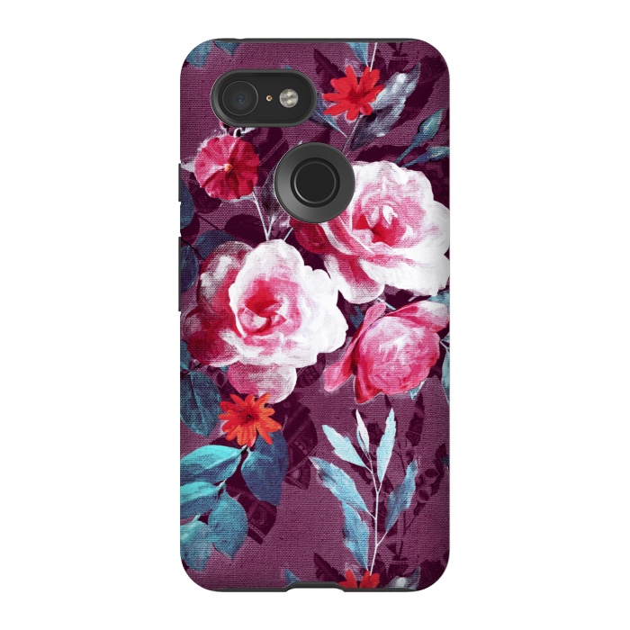 Pixel 3 StrongFit Retro Rose Chintz in Magenta and Plum by Micklyn Le Feuvre