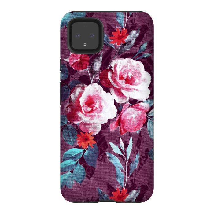 Pixel 4XL StrongFit Retro Rose Chintz in Magenta and Plum by Micklyn Le Feuvre