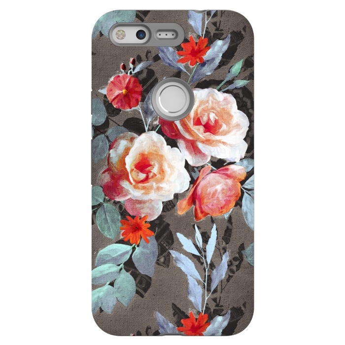Pixel StrongFit Retro Rose Chintz in Scarlet, Peach, Sage and Grey by Micklyn Le Feuvre