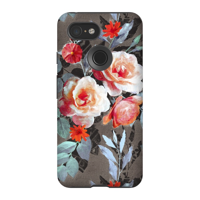 Pixel 3 StrongFit Retro Rose Chintz in Scarlet, Peach, Sage and Grey by Micklyn Le Feuvre