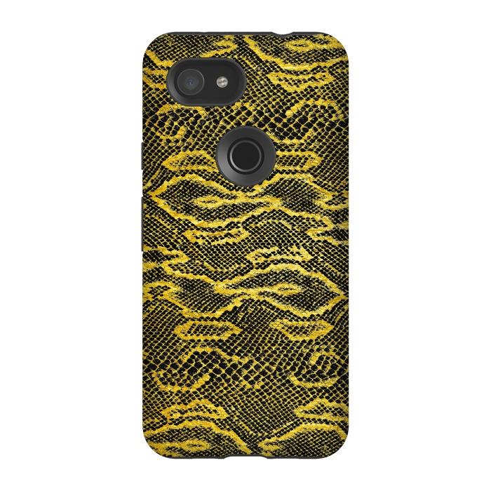 Pixel 3A StrongFit Black and Gold Snake Skin I by Art Design Works