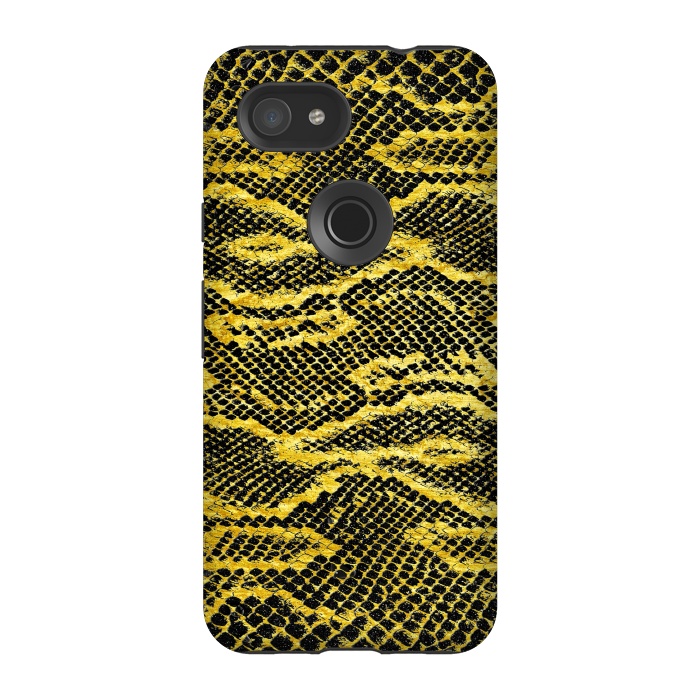 Pixel 3A StrongFit Black and Gold Snake Skin II by Art Design Works