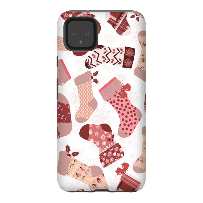 Pixel 4XL StrongFit Christmas Stockings in Pink and Beige by Paula Ohreen