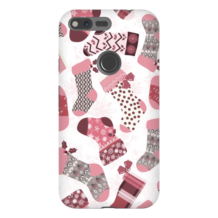 Pixel XL StrongFit Christmas Stockings in Pink and Gray by Paula Ohreen