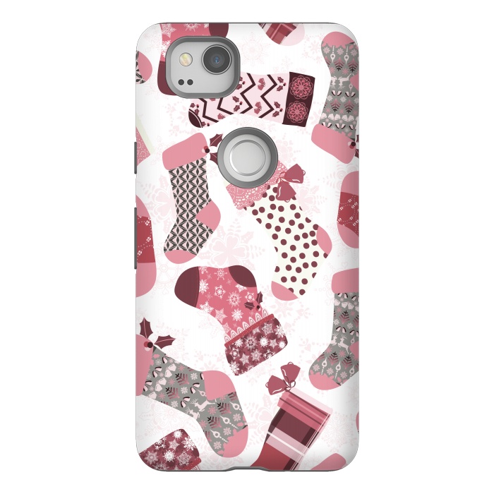 Pixel 2 StrongFit Christmas Stockings in Pink and Gray by Paula Ohreen