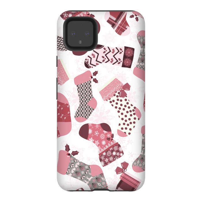 Pixel 4XL StrongFit Christmas Stockings in Pink and Gray by Paula Ohreen