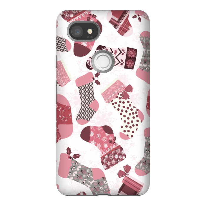Pixel 2XL StrongFit Christmas Stockings in Pink and Gray by Paula Ohreen
