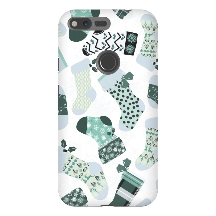 Pixel XL StrongFit Christmas Stockings in Green and White by Paula Ohreen