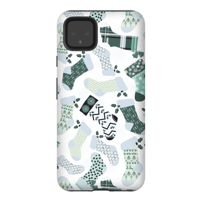 Pixel 4XL StrongFit Christmas Stockings in Green and White by Paula Ohreen