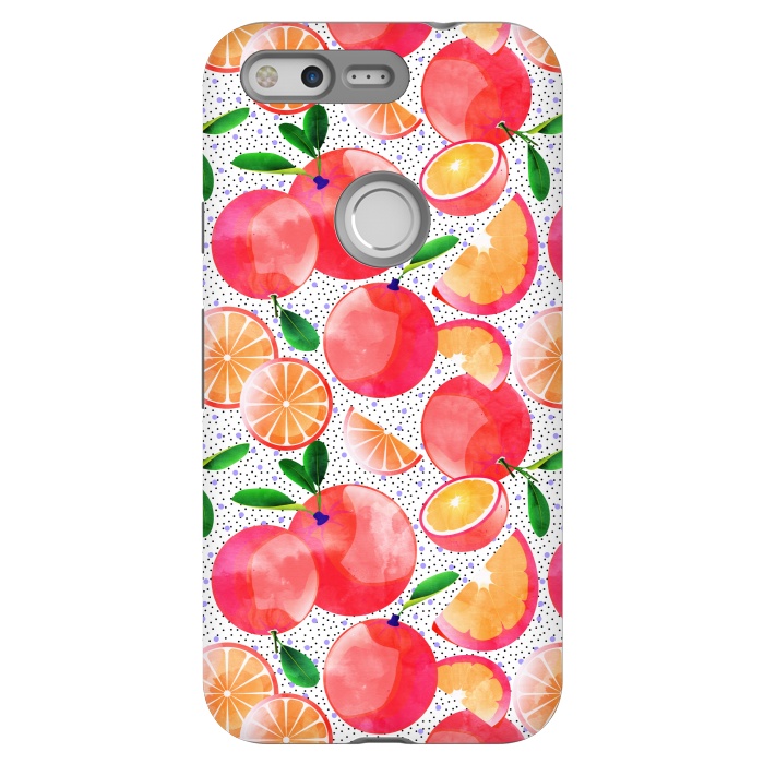 Pixel StrongFit Citrus Tropical | Juicy Fruits Polka Dots | Food Orange Grapefruit Pink Watercolor Botanica by Uma Prabhakar Gokhale