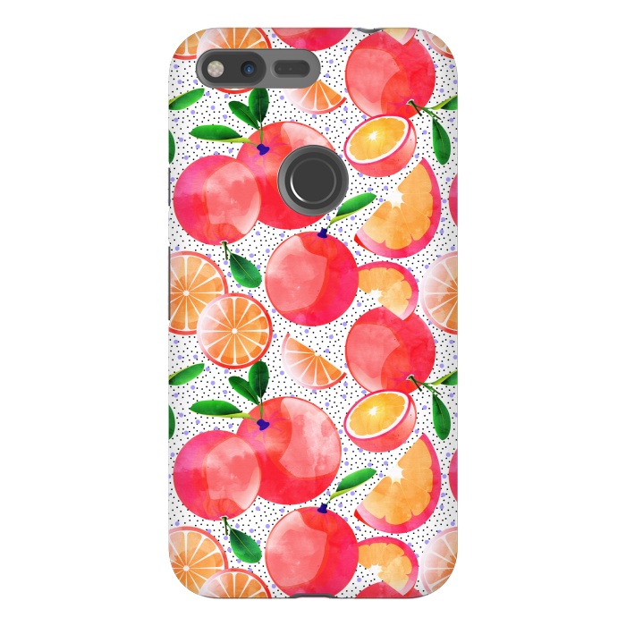 Pixel XL StrongFit Citrus Tropical | Juicy Fruits Polka Dots | Food Orange Grapefruit Pink Watercolor Botanica by Uma Prabhakar Gokhale
