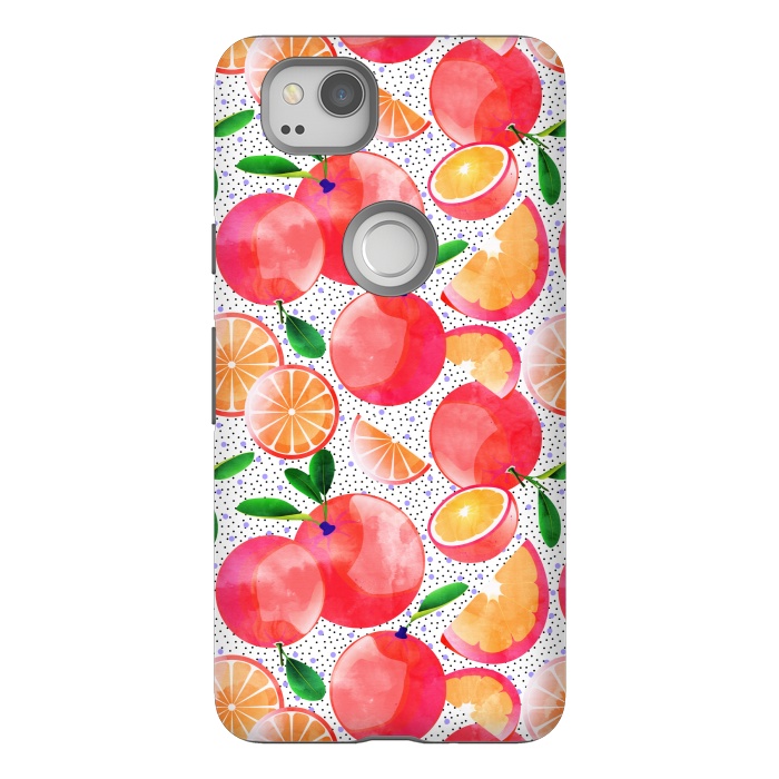 Pixel 2 StrongFit Citrus Tropical | Juicy Fruits Polka Dots | Food Orange Grapefruit Pink Watercolor Botanica by Uma Prabhakar Gokhale