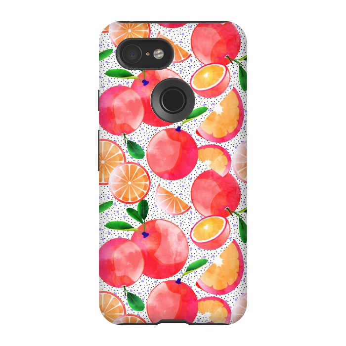 Pixel 3 StrongFit Citrus Tropical | Juicy Fruits Polka Dots | Food Orange Grapefruit Pink Watercolor Botanica by Uma Prabhakar Gokhale