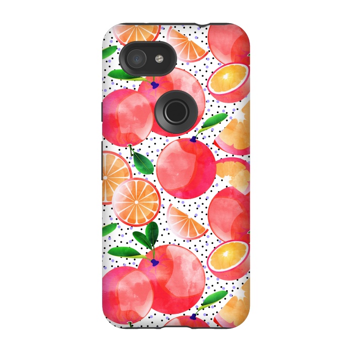 Pixel 3A StrongFit Citrus Tropical | Juicy Fruits Polka Dots | Food Orange Grapefruit Pink Watercolor Botanica by Uma Prabhakar Gokhale