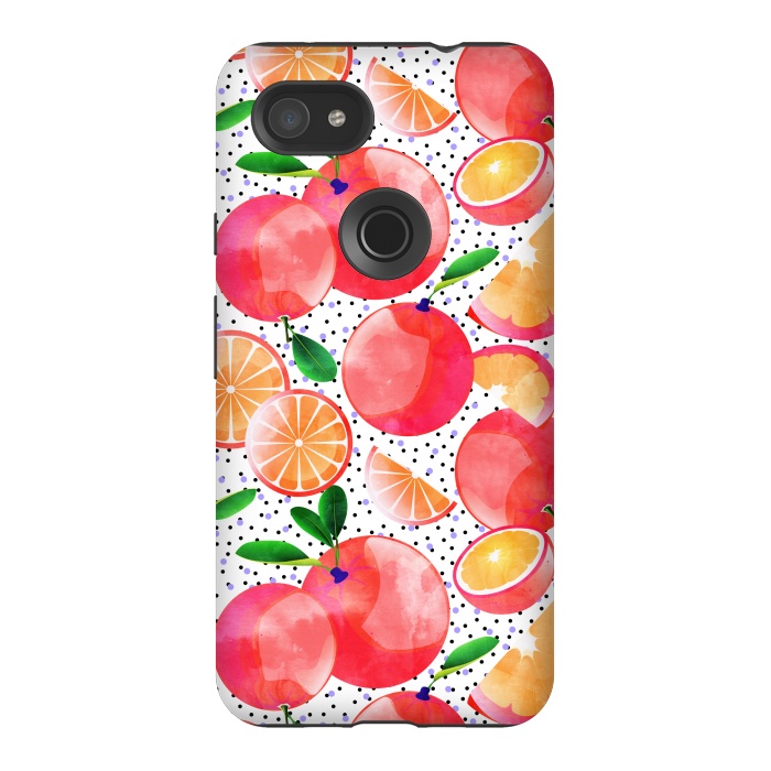 Pixel 3AXL StrongFit Citrus Tropical | Juicy Fruits Polka Dots | Food Orange Grapefruit Pink Watercolor Botanica by Uma Prabhakar Gokhale