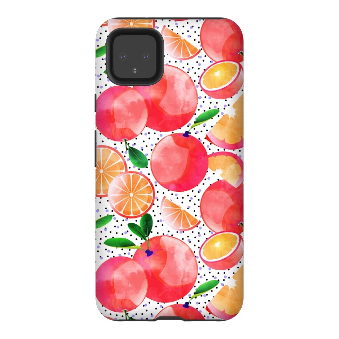 Pixel 4XL StrongFit Citrus Tropical | Juicy Fruits Polka Dots | Food Orange Grapefruit Pink Watercolor Botanica by Uma Prabhakar Gokhale