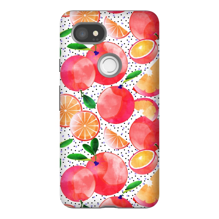 Pixel 2XL StrongFit Citrus Tropical | Juicy Fruits Polka Dots | Food Orange Grapefruit Pink Watercolor Botanica by Uma Prabhakar Gokhale