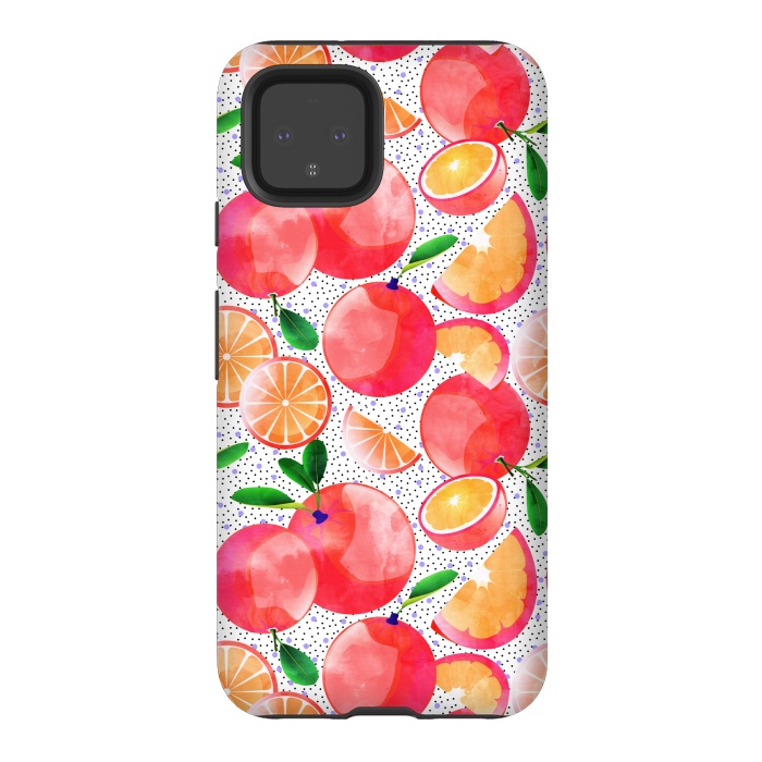 Pixel 4 StrongFit Citrus Tropical | Juicy Fruits Polka Dots | Food Orange Grapefruit Pink Watercolor Botanica by Uma Prabhakar Gokhale